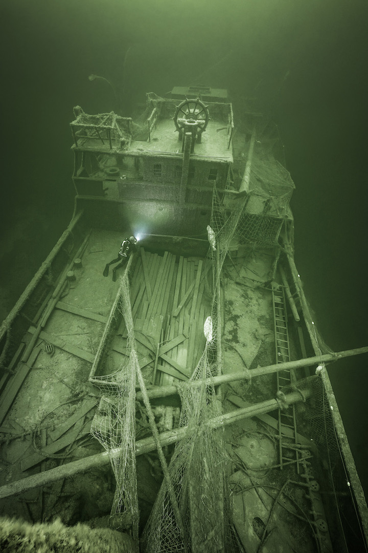 A cabin on board the Aachen, a 19th-century steamship hit by a torpedo in July 1915. Now located at the bottom of the Baltic Sea.