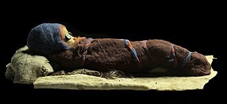 Well preserved mummy of an infant (one of about 200 corpses with European features that were excavated from the Tarim Basin)