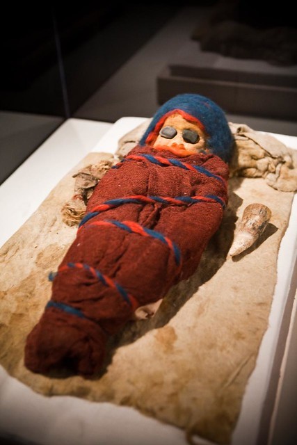 Well preserved mummy of an infant (one of about 200 corpses with European features that were excavated from the Tarim Basin)