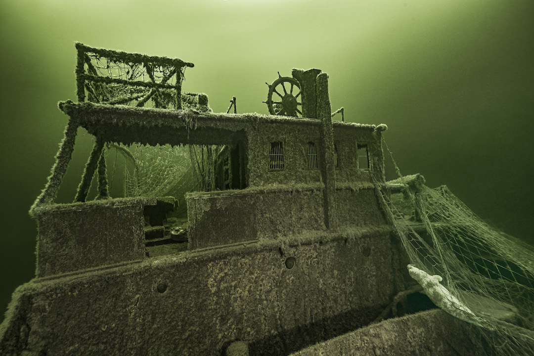 A cabin on board the Aachen, a 19th-century steamship hit by a torpedo in July 1915. Now located at the bottom of the Baltic Sea.